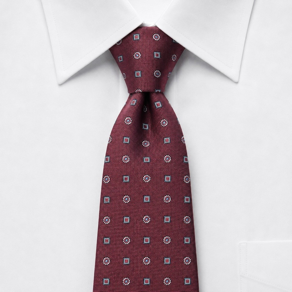 Daniel Cremieux Silk Tie Mens 62" Burgundy Geometric Medallion Italy Archive